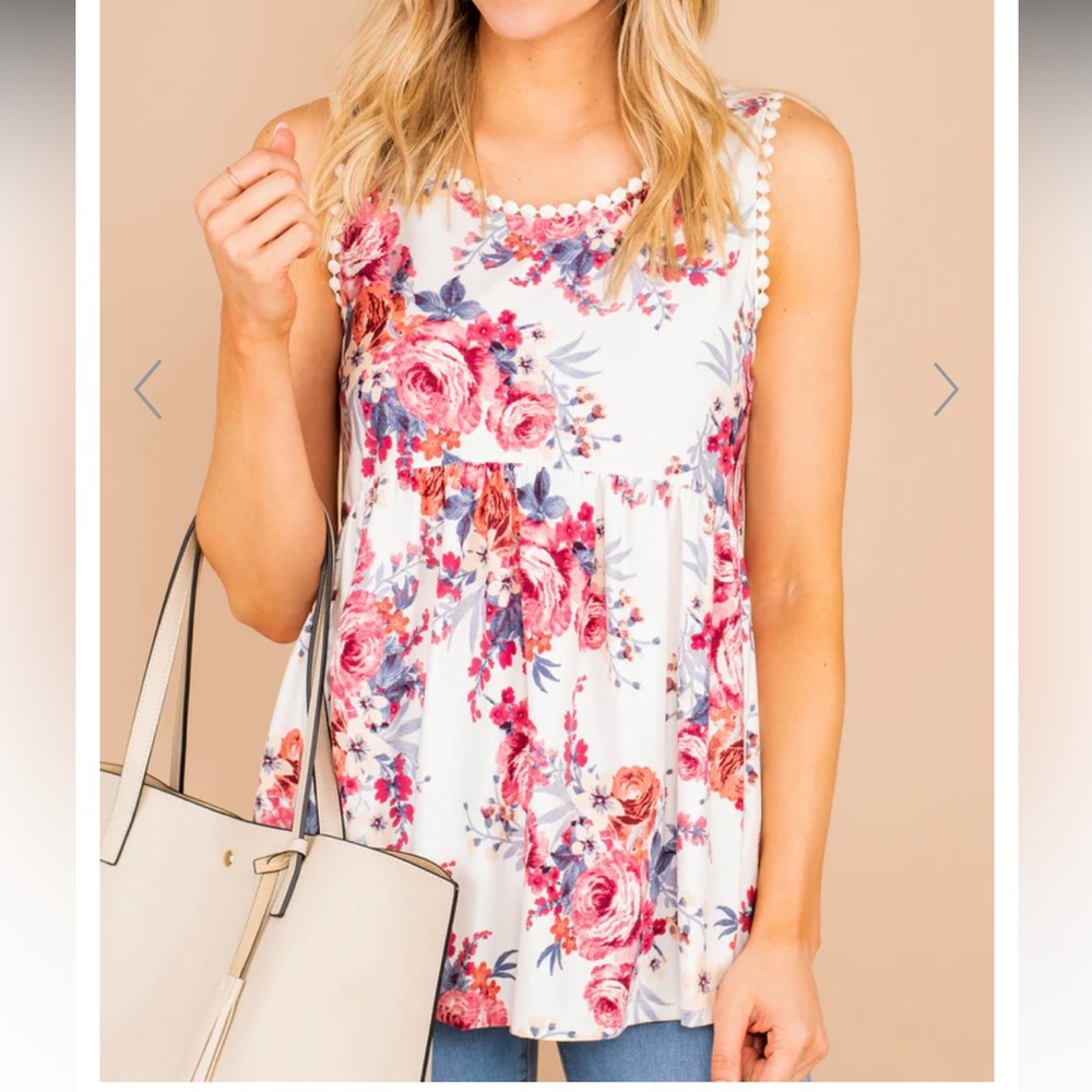Take Me Back Floral Ivory White Tank